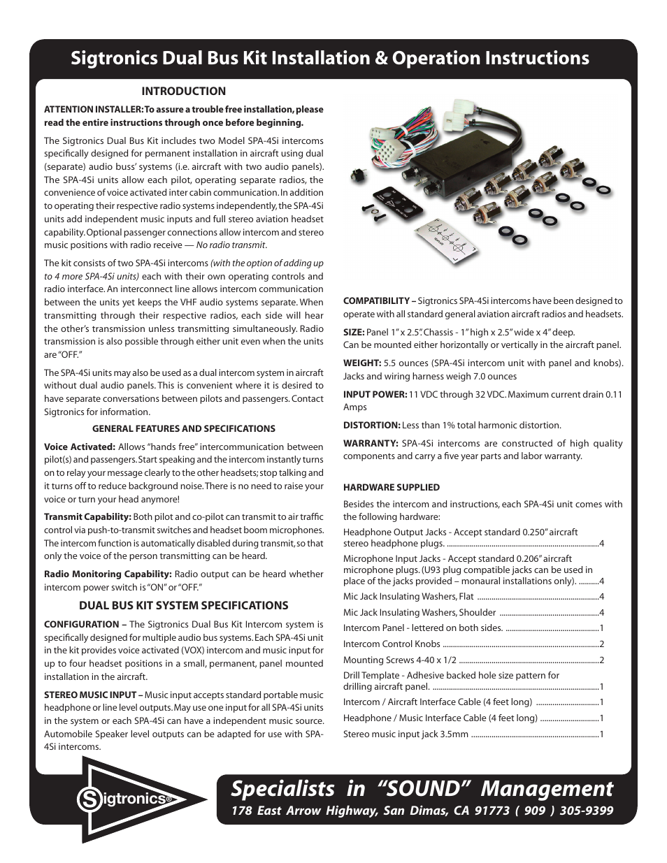 Sigtronics SPA-4Si User Manual | 6 pages