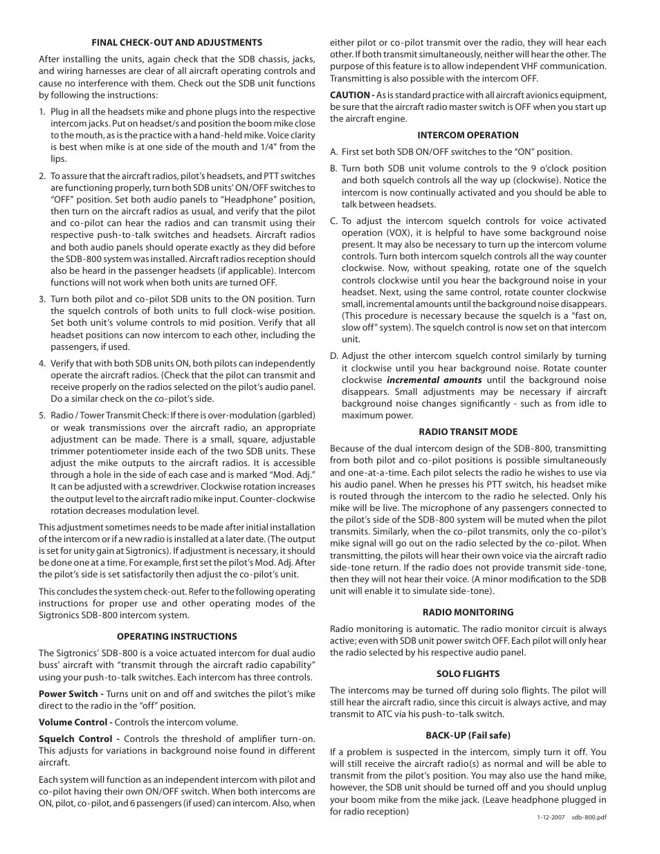 Sigtronics SDB-800 User Manual | Page 4 / 4