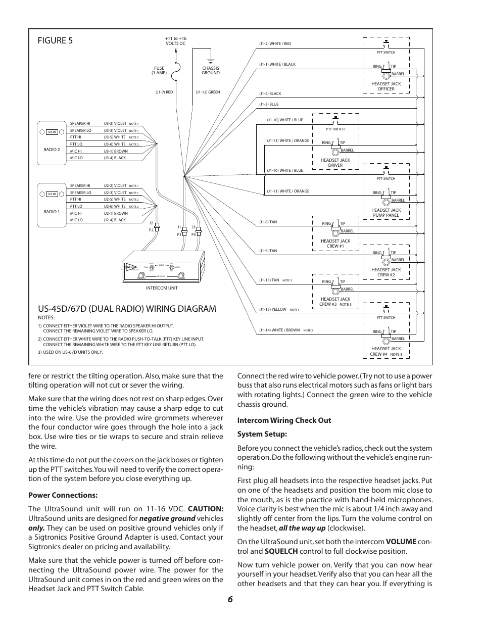 Figure 5, Us-45d/67d (dual radio) wiring diagram | Sigtronics US-DR User Manual | Page 6 / 12
