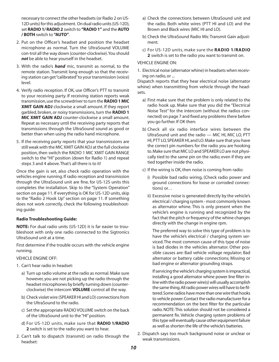 Sigtronics US-12D User Manual | Page 10 / 12