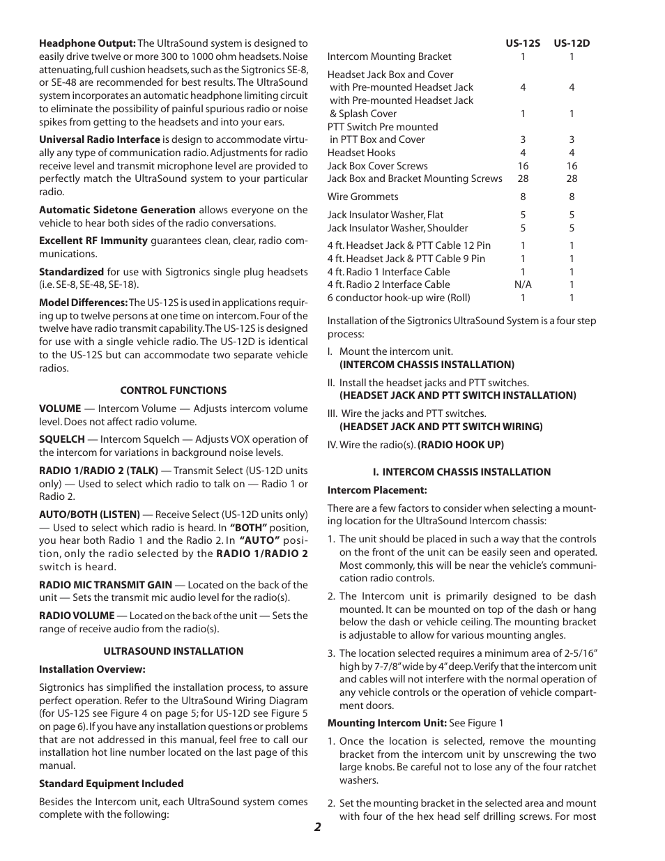 Sigtronics US-12D User Manual | Page 2 / 12