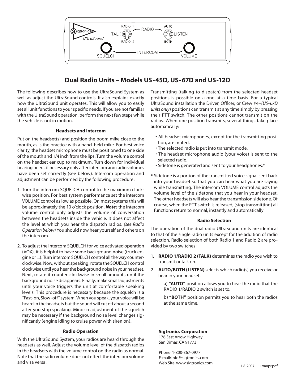 Sigtronics UltraSound Intercoms User Manual | Page 2 / 2