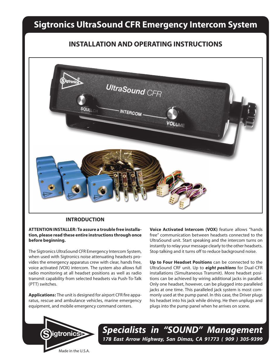 Sigtronics Dual-CFR User Manual | 12 pages