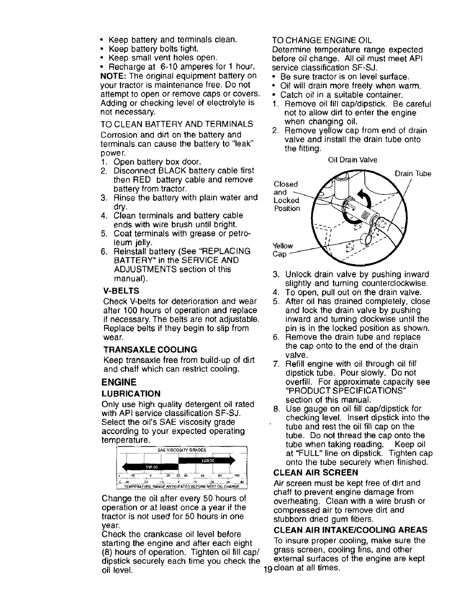 V-belts, Transaxle cooling, Lubrication | Craftsman 917.272057 User Manual | Page 19 / 60