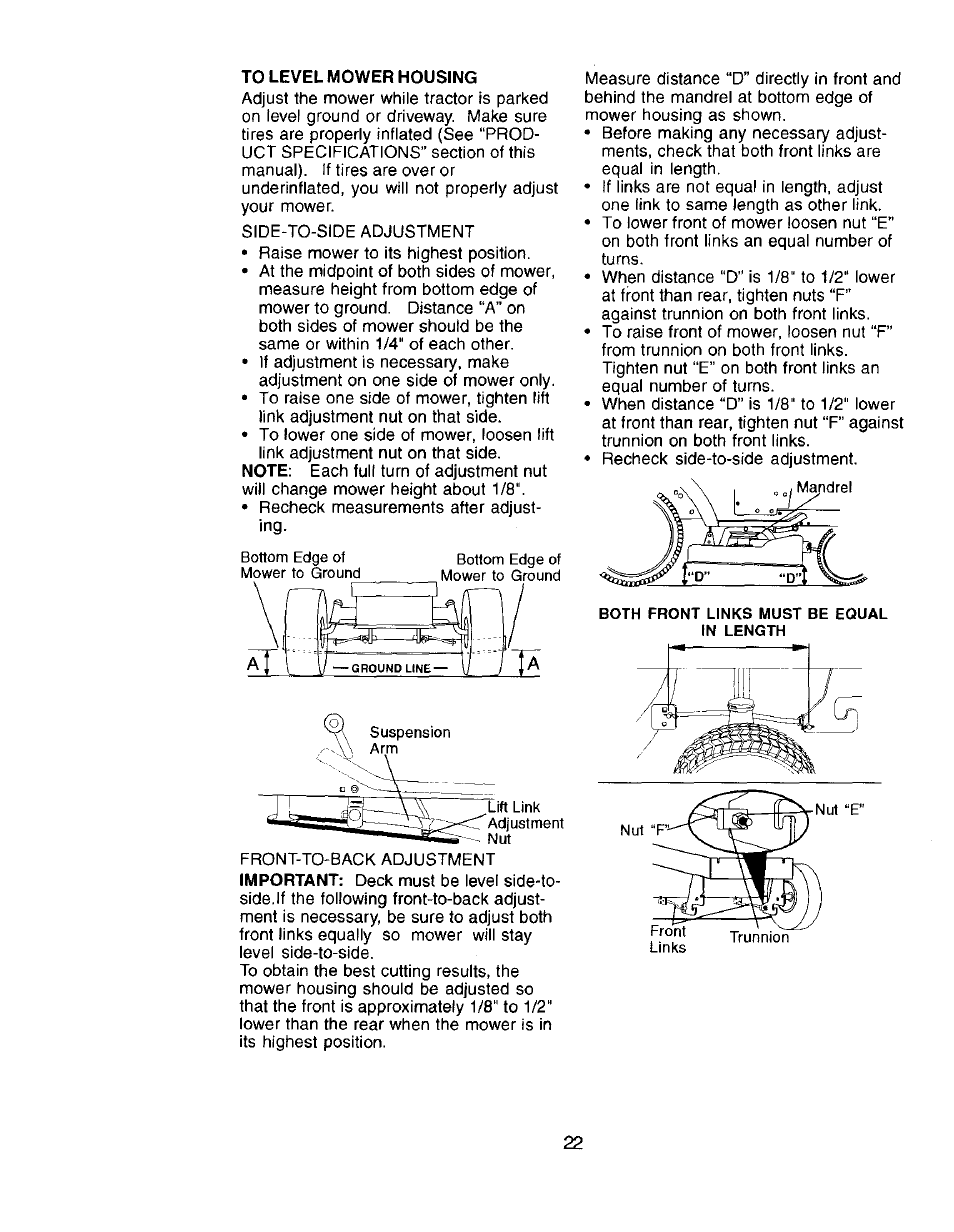 To level mower housing | Craftsman 917.272057 User Manual | Page 22 / 60