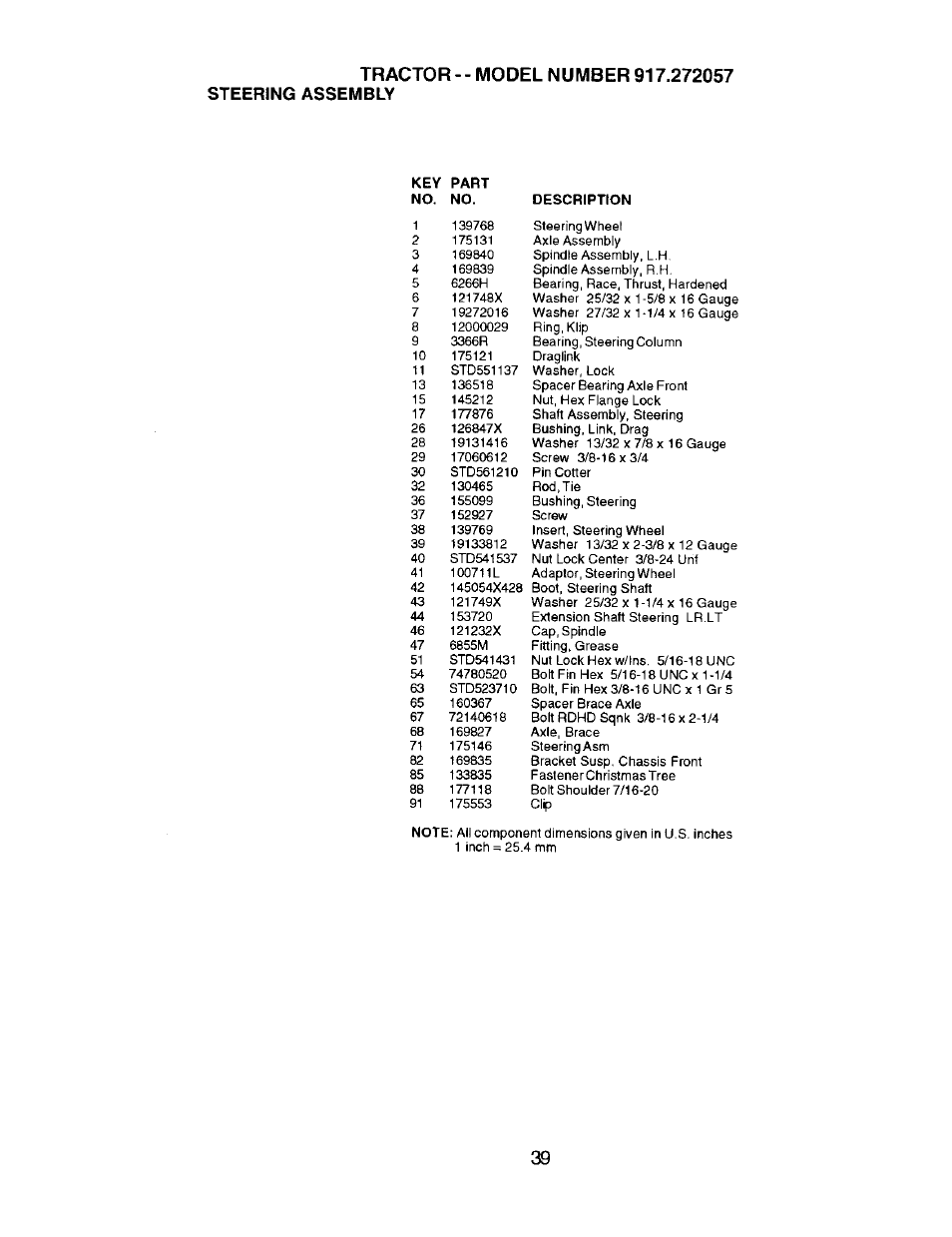 Tractor-steering assembly, Tractor-­ steering assembly | Craftsman 917.272057 User Manual | Page 39 / 60