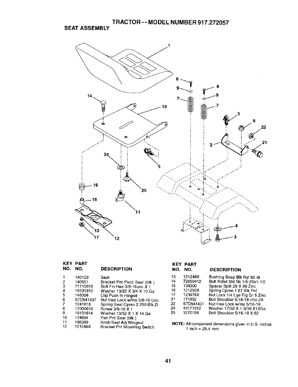 Seat assembly | Craftsman 917.272057 User Manual | Page 41 / 60