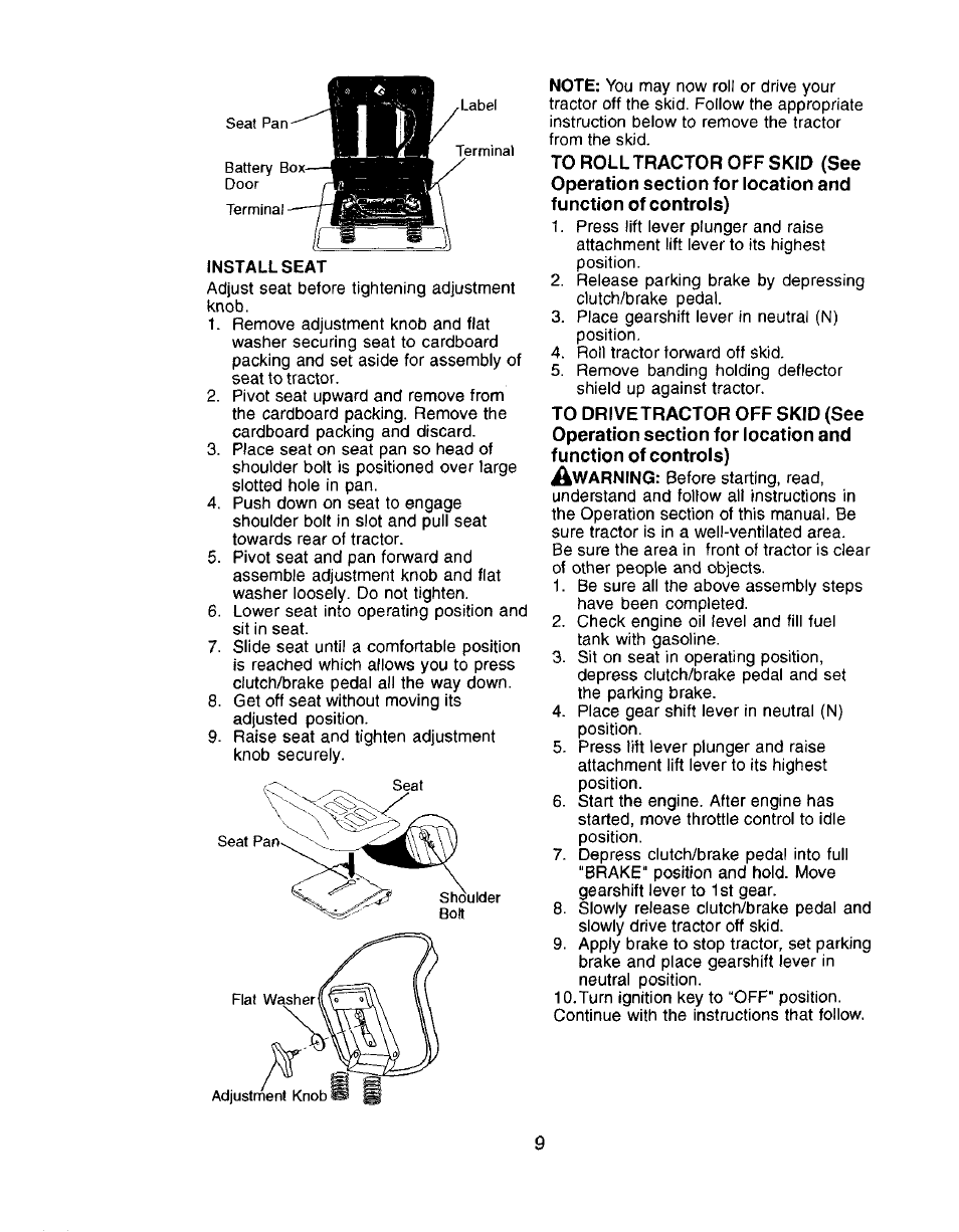 Install seat | Craftsman 917.272057 User Manual | Page 9 / 60