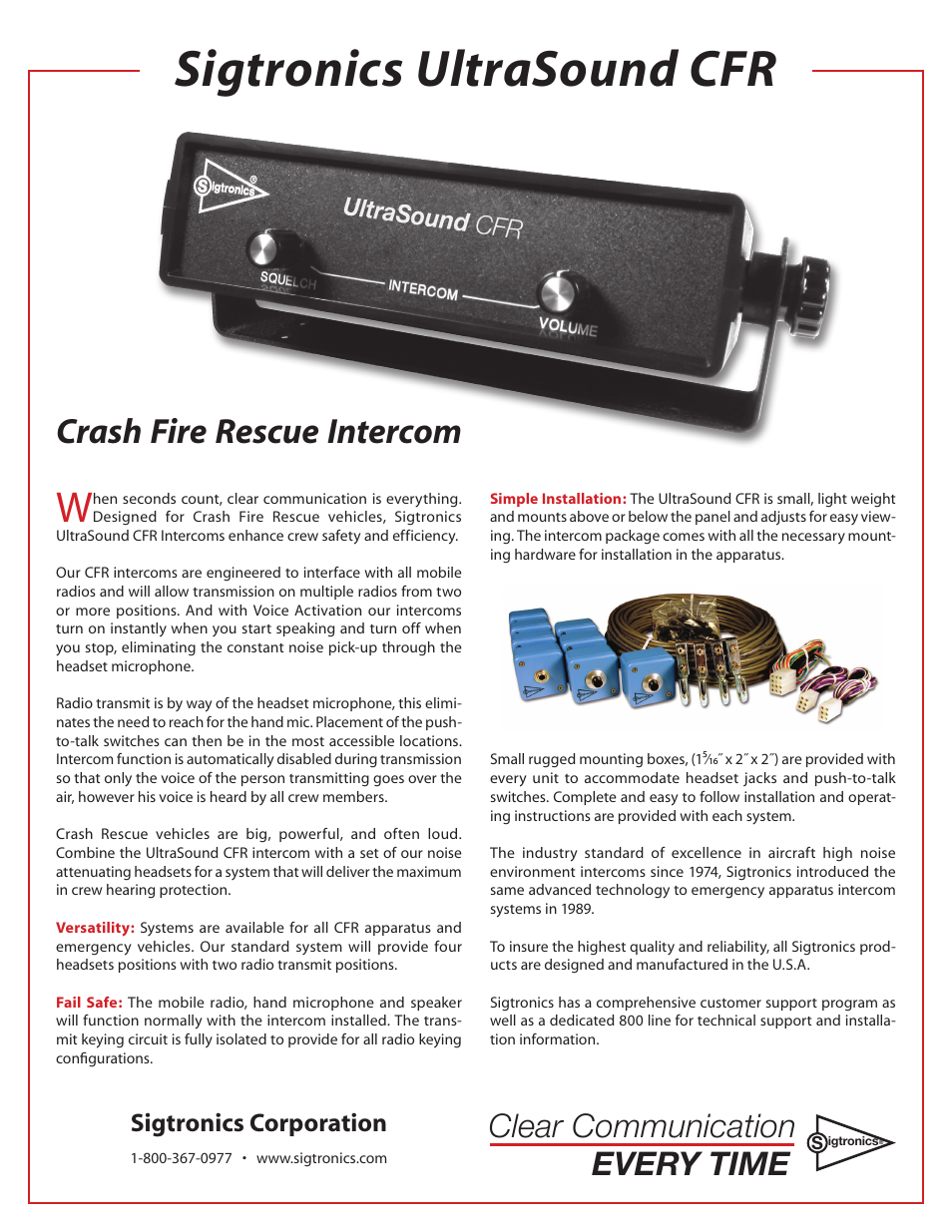 Sigtronics US-CFR User Manual | 2 pages