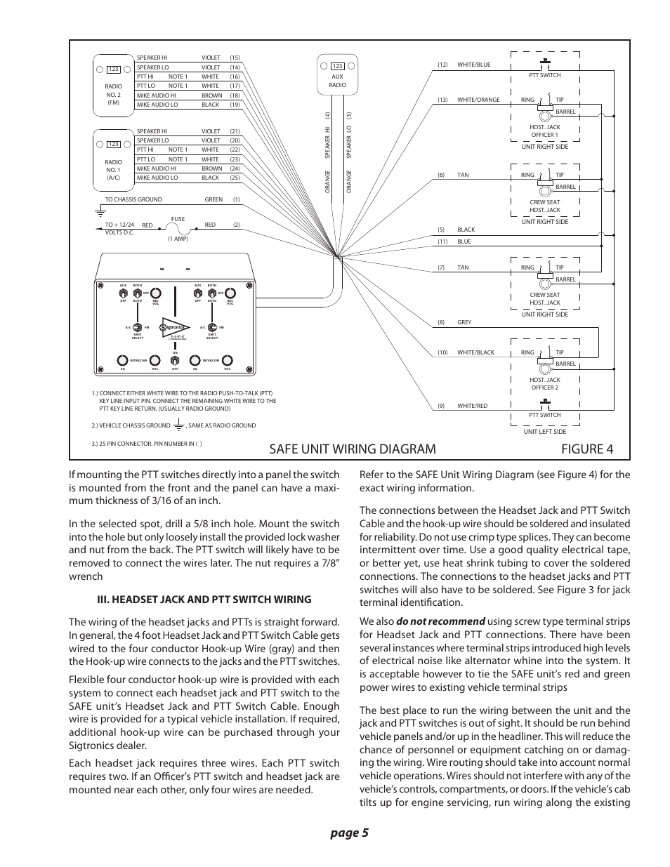 Figure 4, Safe unit wiring diagram, Page 5 | Sigtronics S-A-F-E Installation Instructions User Manual | Page 5 / 11