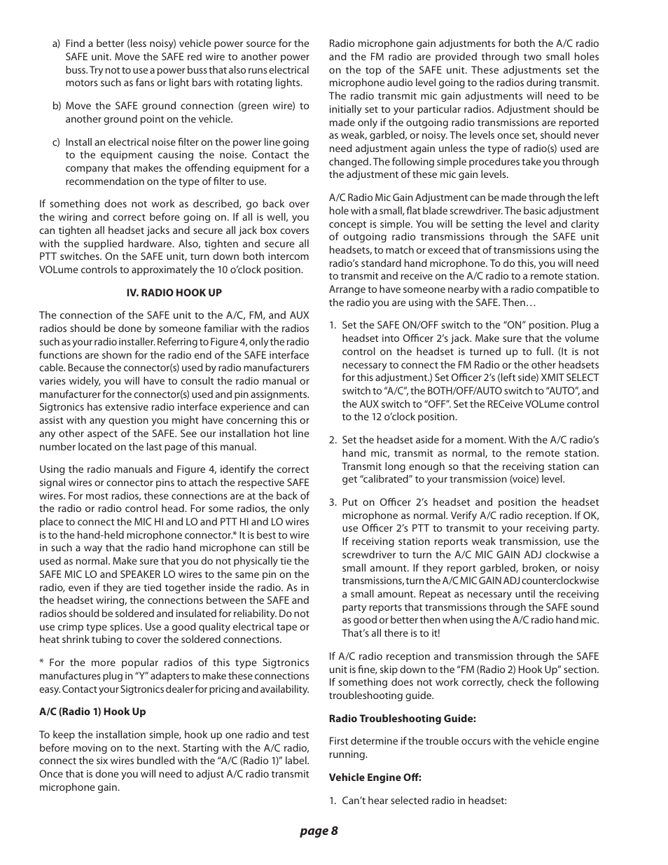 Sigtronics S-A-F-E Installation Instructions User Manual | Page 8 / 11