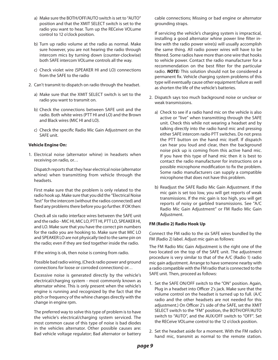 Sigtronics S-A-F-E Installation Instructions User Manual | Page 9 / 11