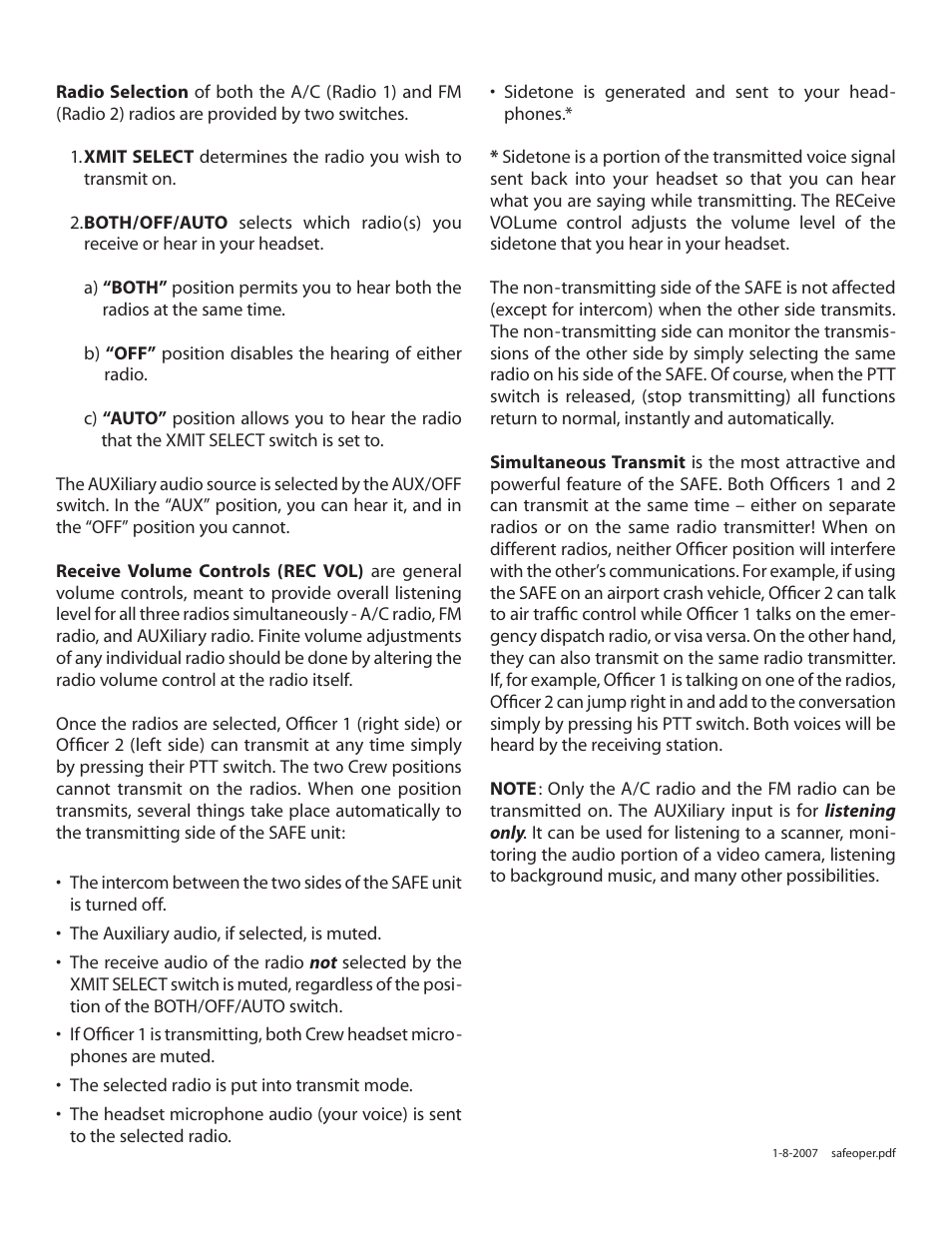 Sigtronics S-A-F-E Operating Instructions User Manual | Page 2 / 2