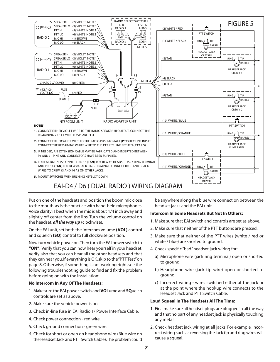 Eai-d4 / d6 ( dual radio ) wiring diagram, Figure 5 | Sigtronics EAI Installation Instructions User Manual | Page 7 / 12