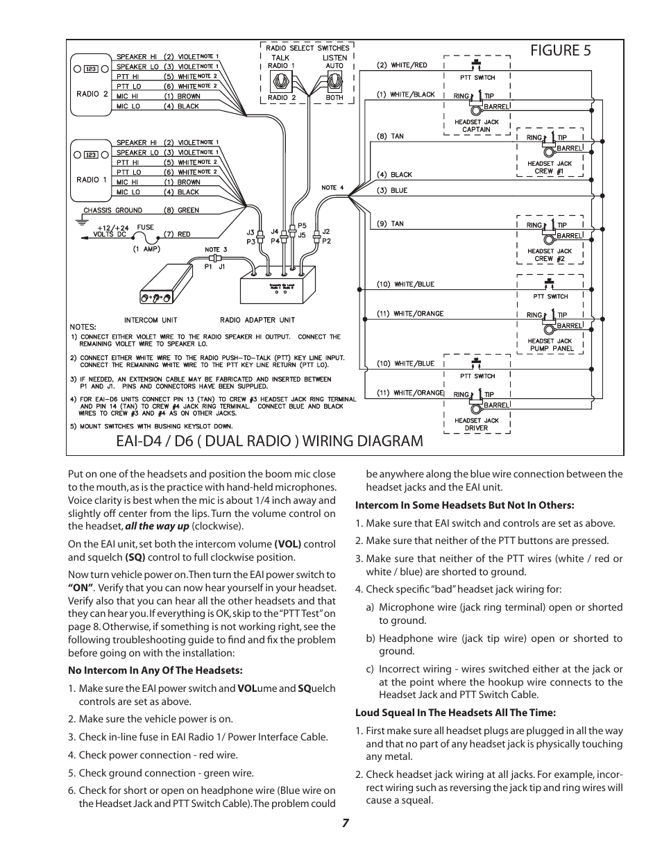 Figure 5 eai-d4 / d6 ( dual radio ) wiring diagram | Sigtronics EAI Operating Instructions User Manual | Page 7 / 12