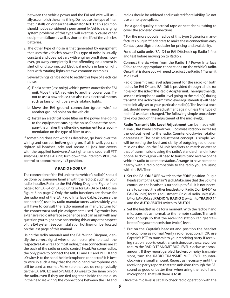 Sigtronics EAI Operating Instructions User Manual | Page 9 / 12