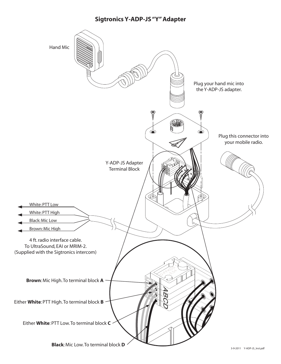 Ab c d, Sigtronics y-adp-js “y” adapter | Sigtronics Y-ADP-JS User Manual | Page 2 / 2