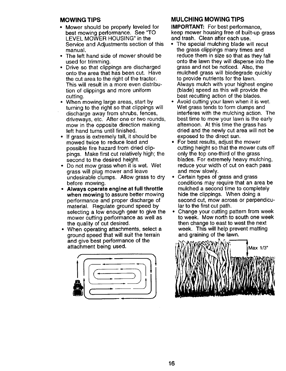 Mowing tips, Mulching mowing tips | Craftsman 917.271142 User Manual | Page 16 / 60