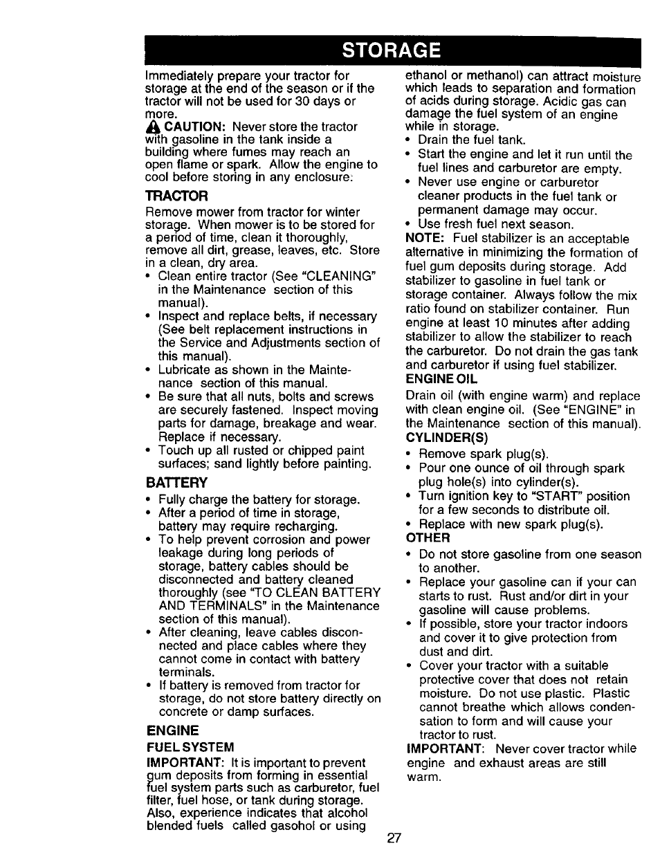 Fuel system, Storage | Craftsman 917.271142 User Manual | Page 27 / 60