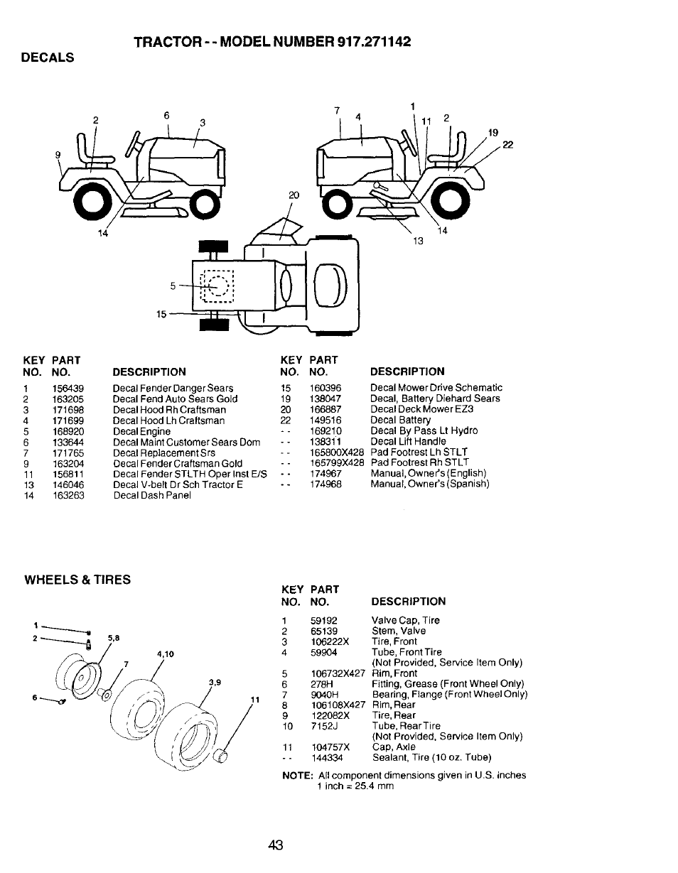 Decals, Wheels & tires | Craftsman 917.271142 User Manual | Page 43 / 60
