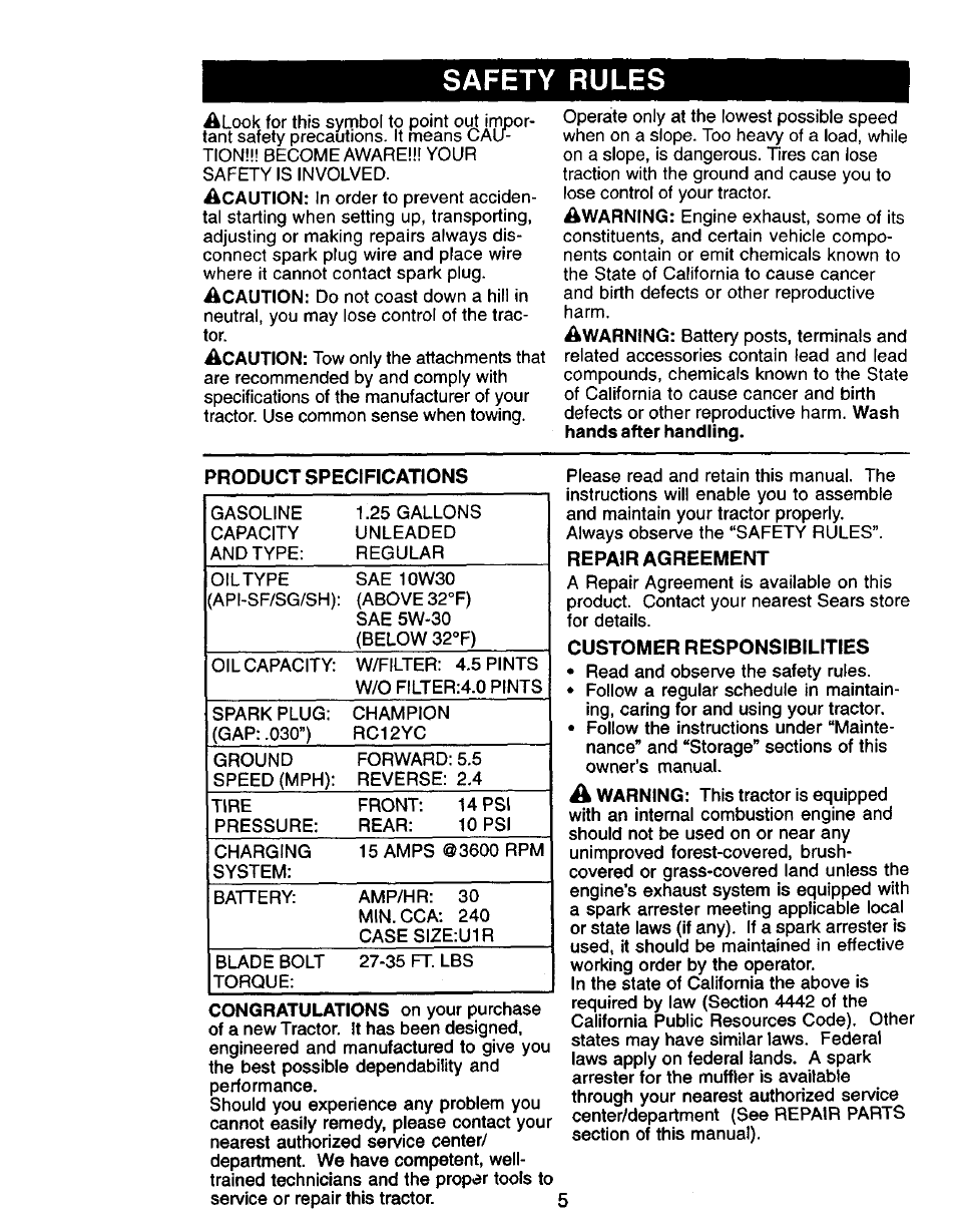 Safety rules | Craftsman 917.271142 User Manual | Page 5 / 60
