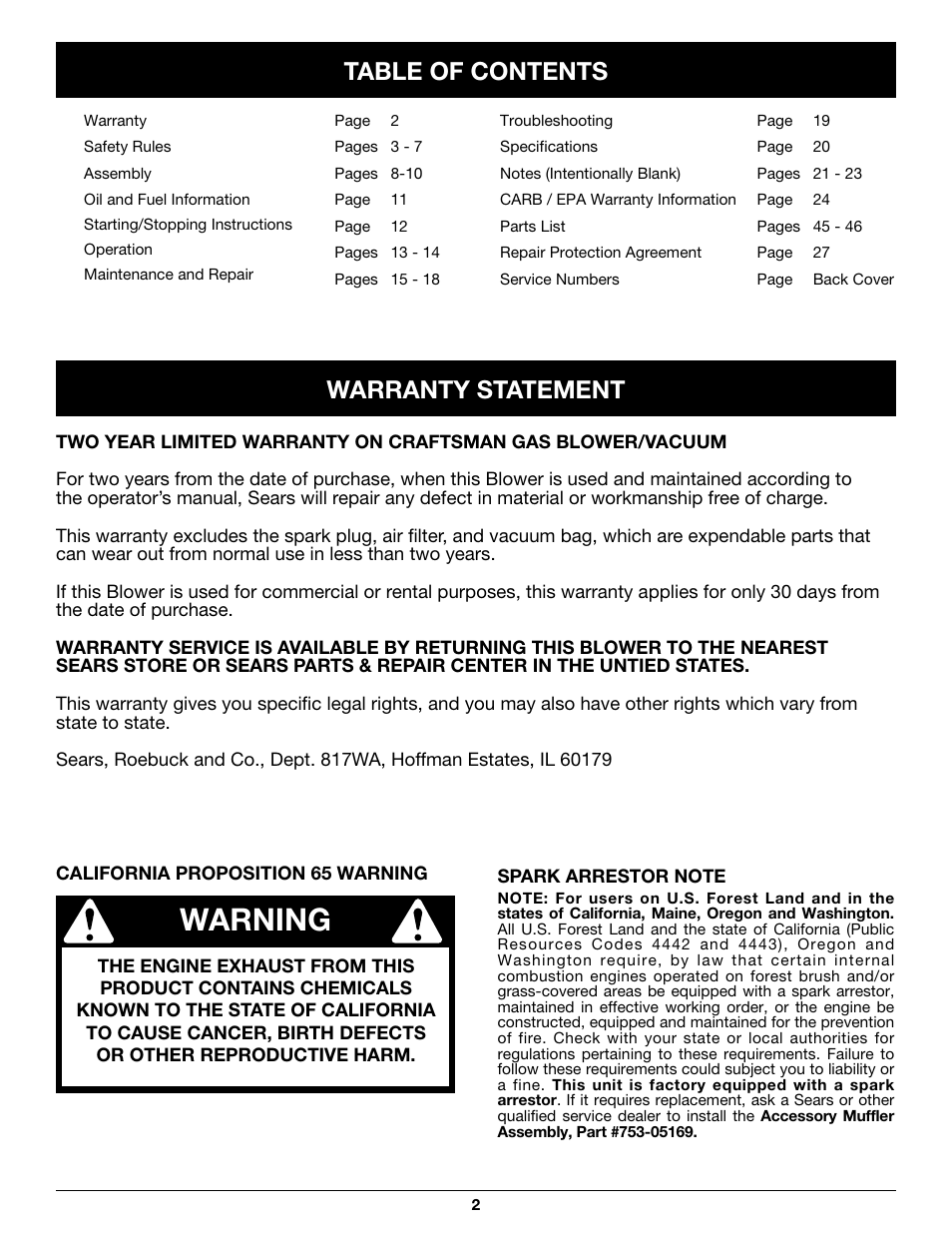 Craftsman 316.79497 User Manual | Page 2 / 48