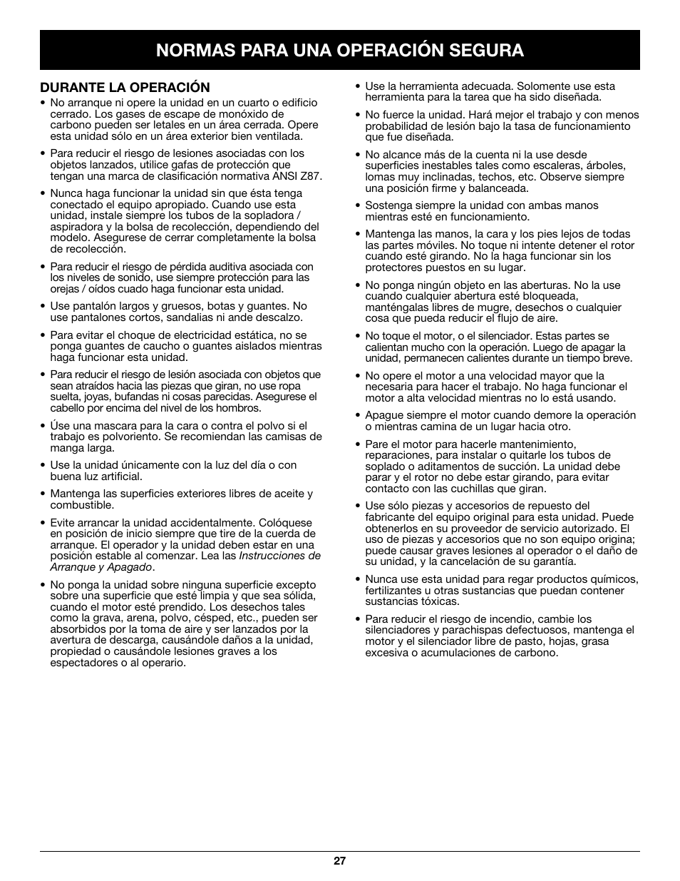 Normas para una operación segura | Craftsman 316.79497 User Manual | Page 27 / 48