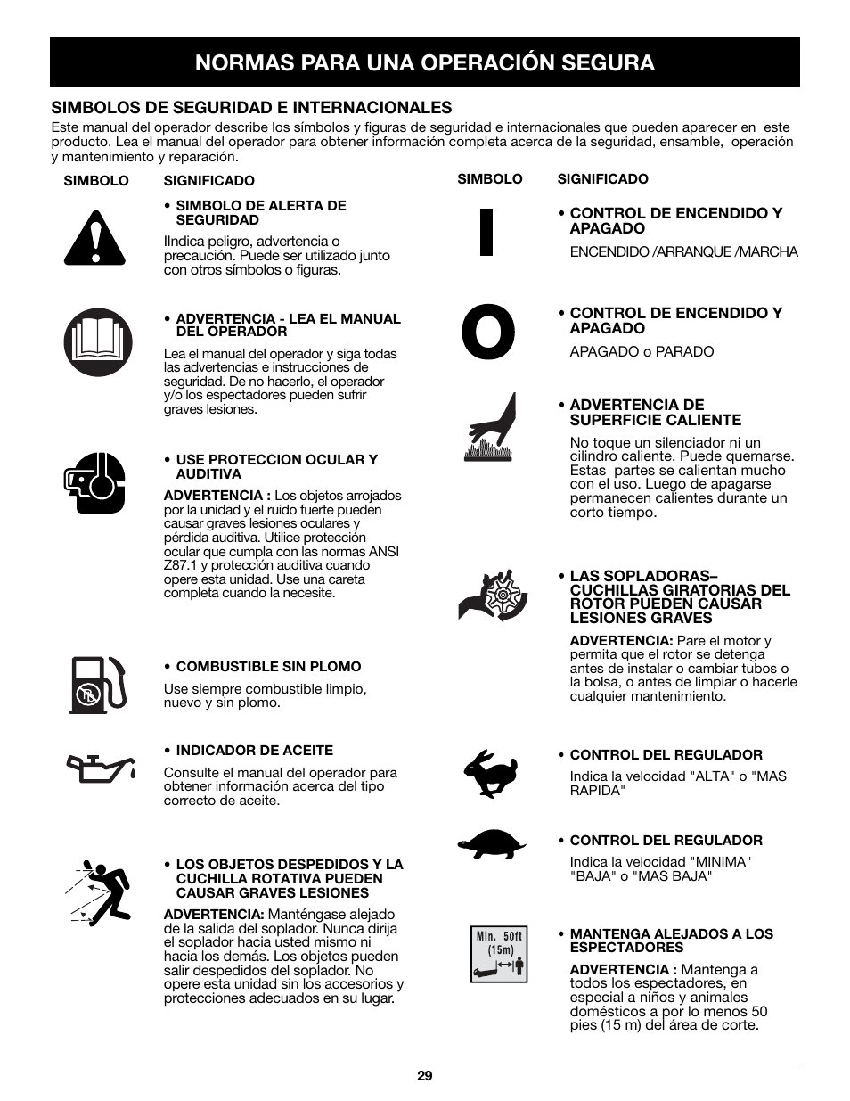 Normas para una operación segura | Craftsman 316.79497 User Manual | Page 29 / 48