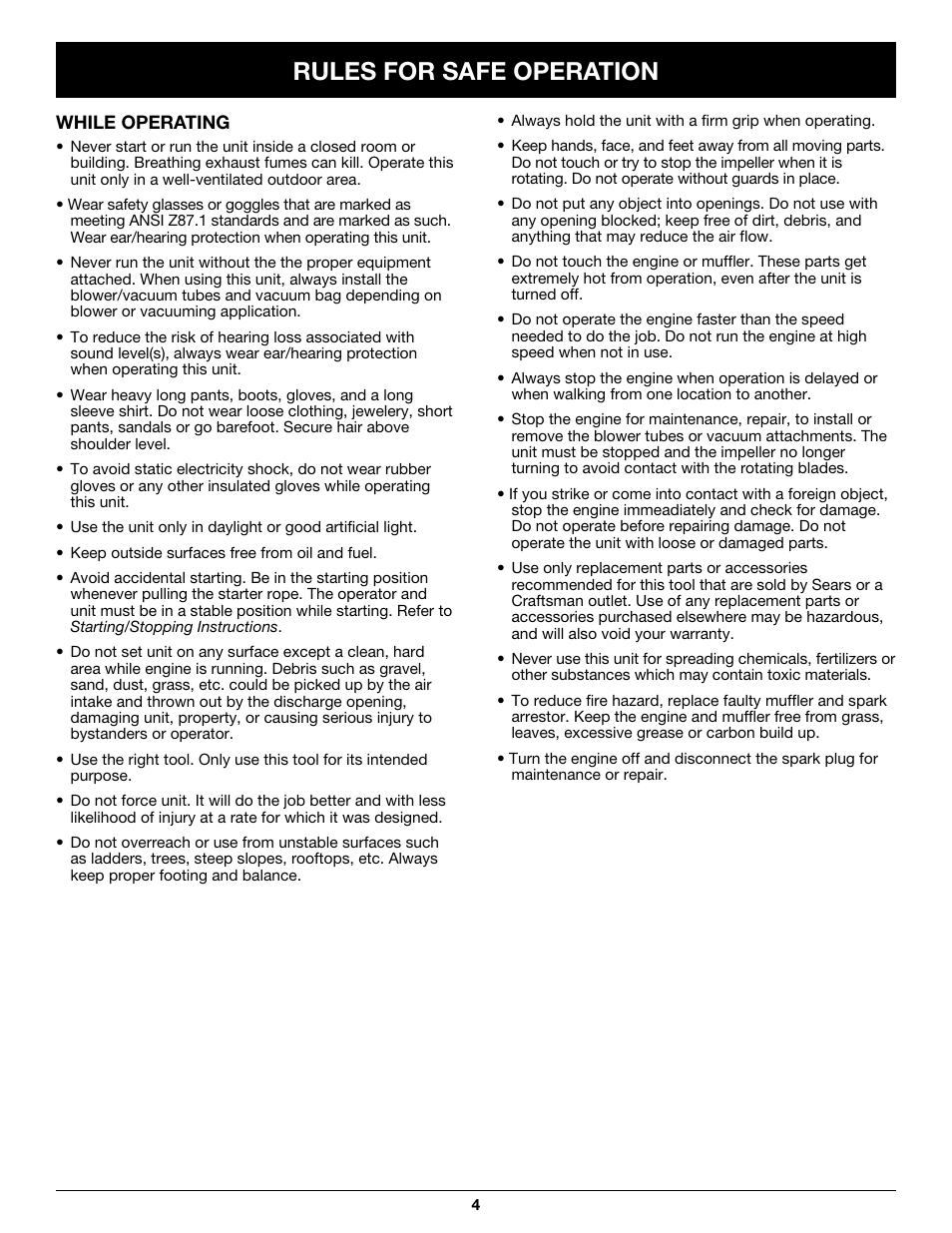 Rules for safe operation | Craftsman 316.79497 User Manual | Page 4 / 48