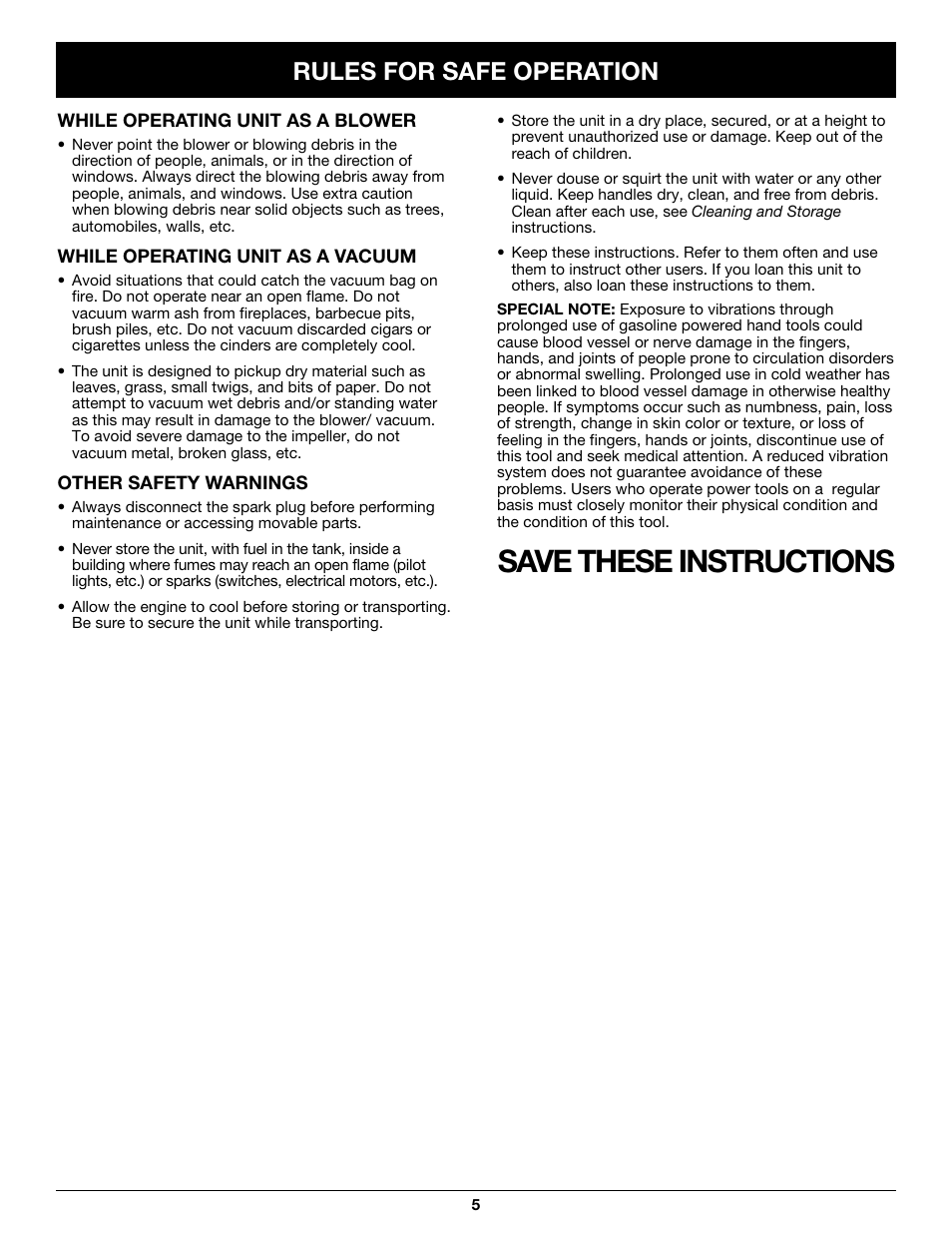 Save these instructions, Rules for safe operation | Craftsman 316.79497 User Manual | Page 5 / 48