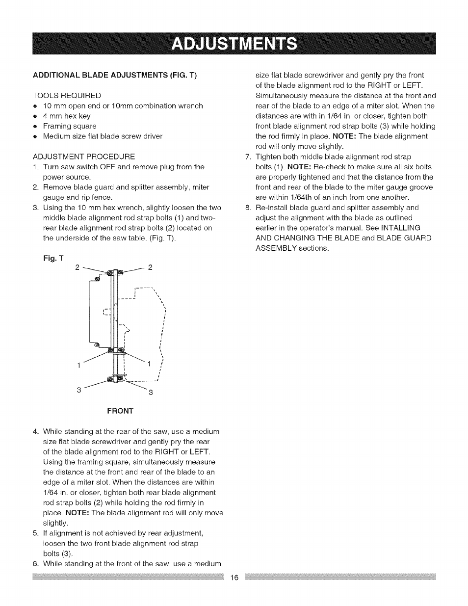 Adjustments | Craftsman 137.218030 User Manual | Page 16 / 30