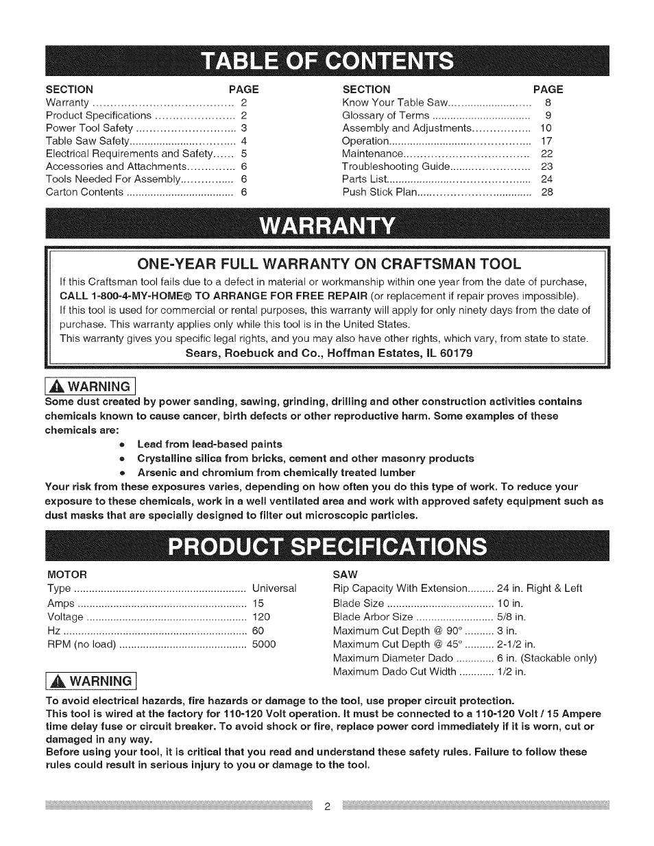 Craftsman 137.218030 User Manual | Page 2 / 30