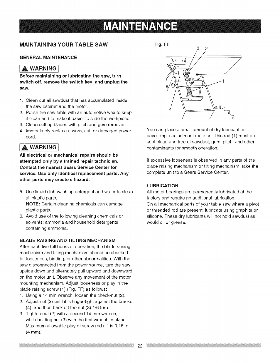 Maintenance | Craftsman 137.218030 User Manual | Page 22 / 30