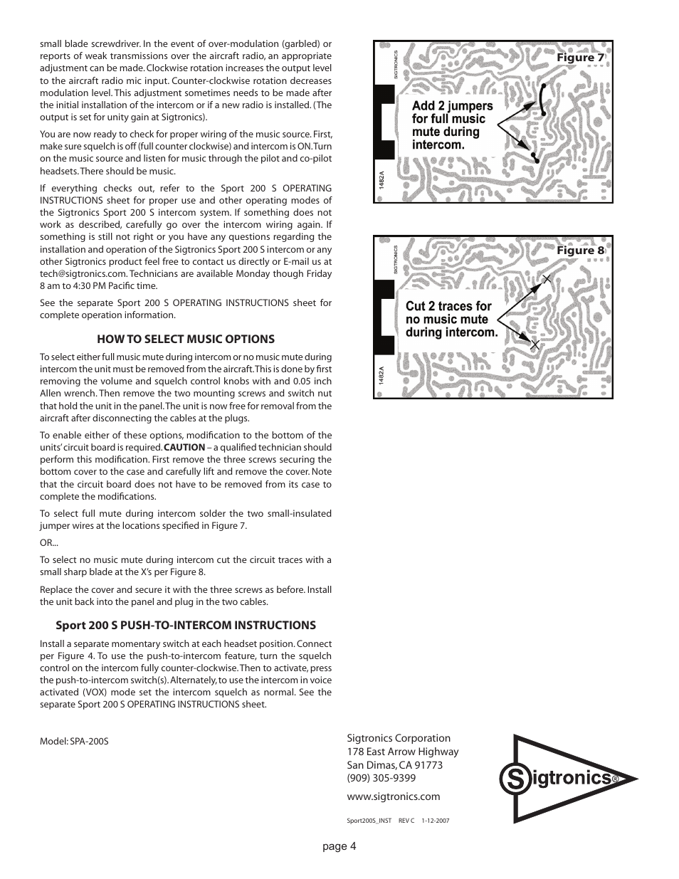 Sigtronics Sport 200 S Installation Instructions (Out of Production) User Manual | Page 4 / 4