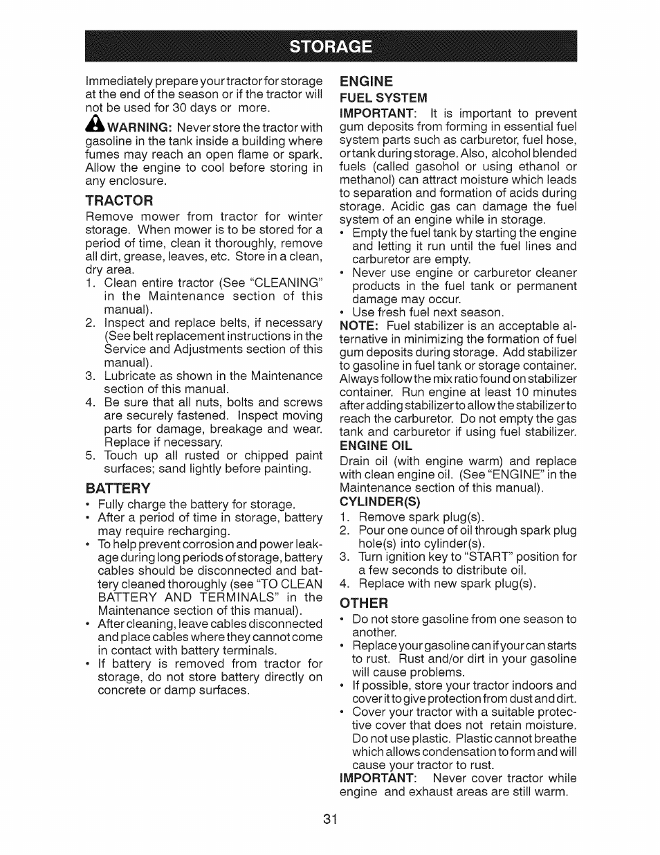 Storage | Craftsman 917.28991 User Manual | Page 31 / 72