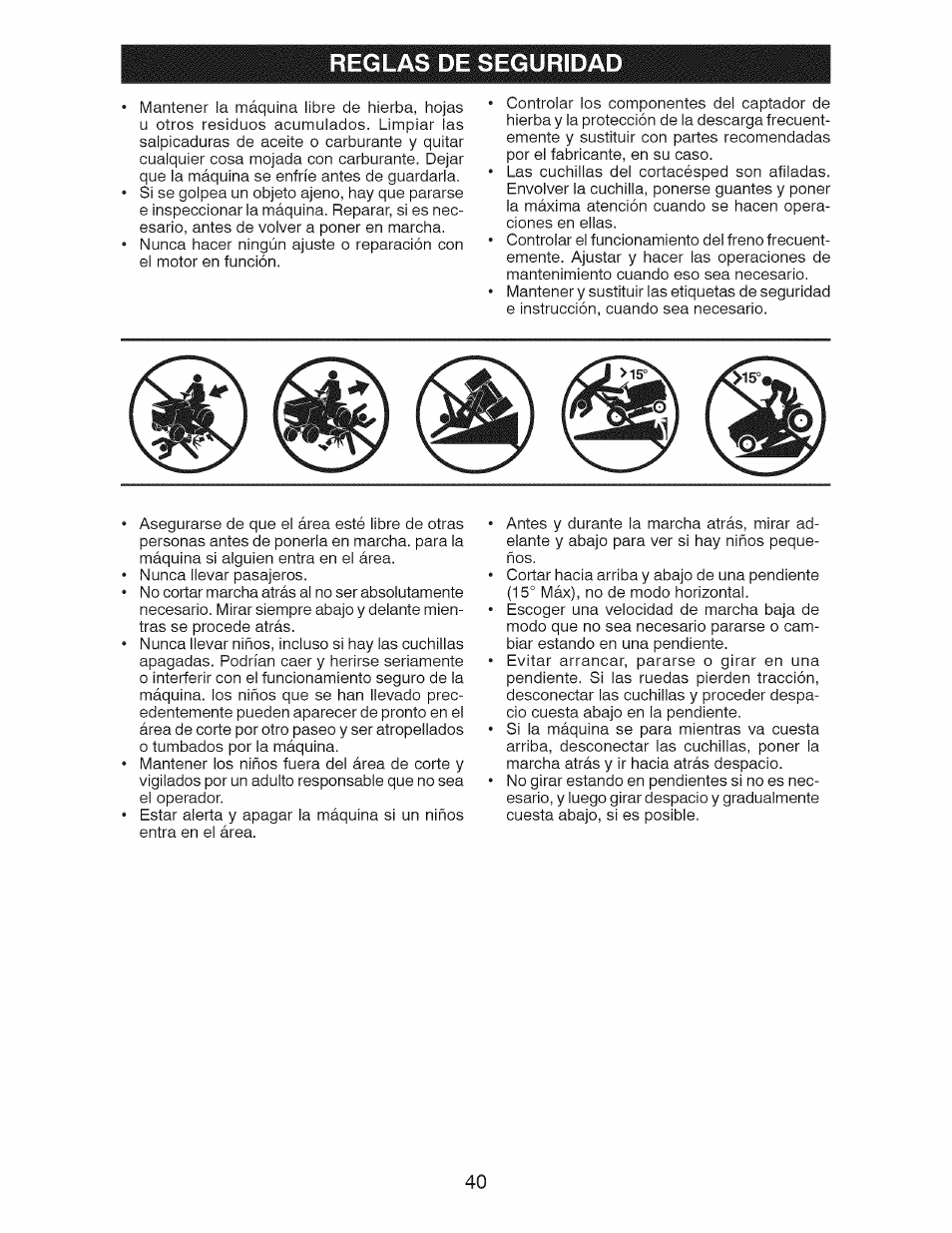 Reglas de seguridad | Craftsman 917.28991 User Manual | Page 40 / 72