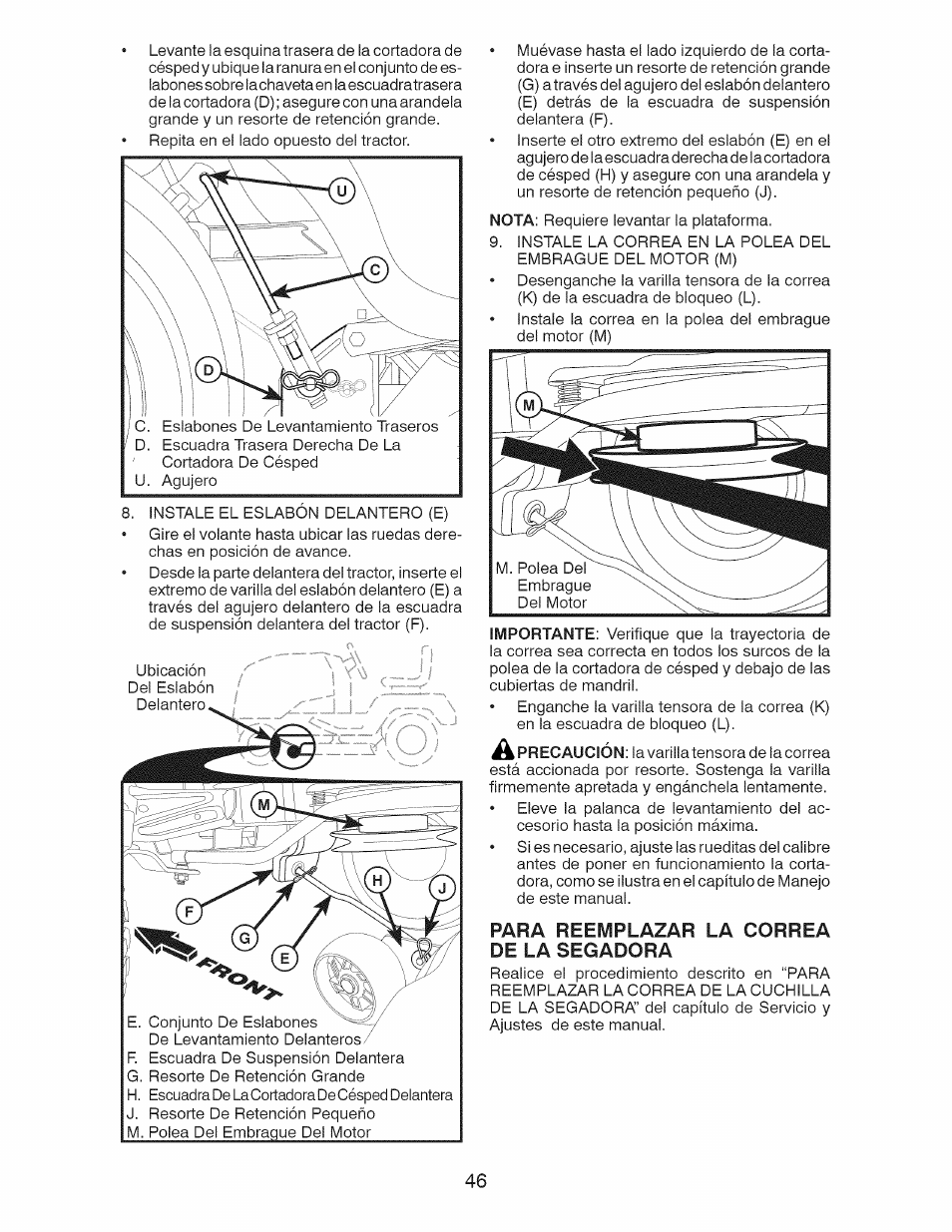 Para reemplazar la correa de la segadora | Craftsman 917.28991 User Manual | Page 46 / 72