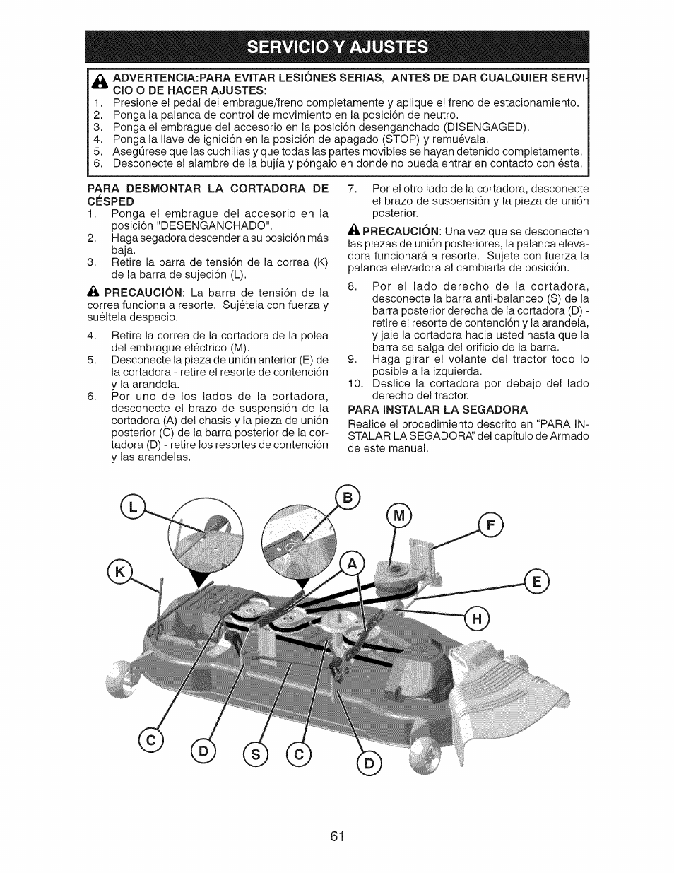 Servicio y ajustes | Craftsman 917.28991 User Manual | Page 61 / 72