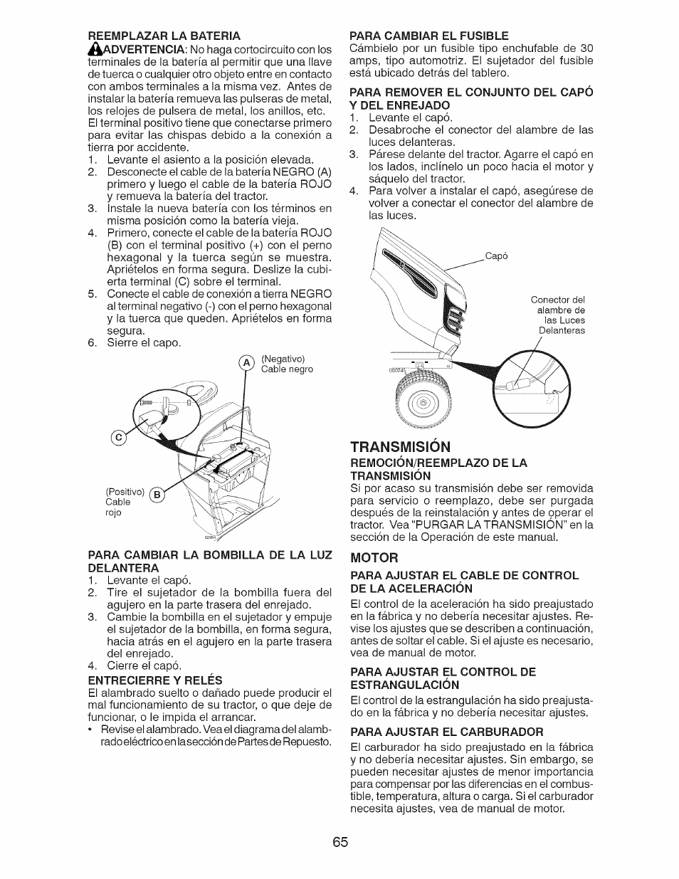 Motor, Transmision | Craftsman 917.28991 User Manual | Page 65 / 72