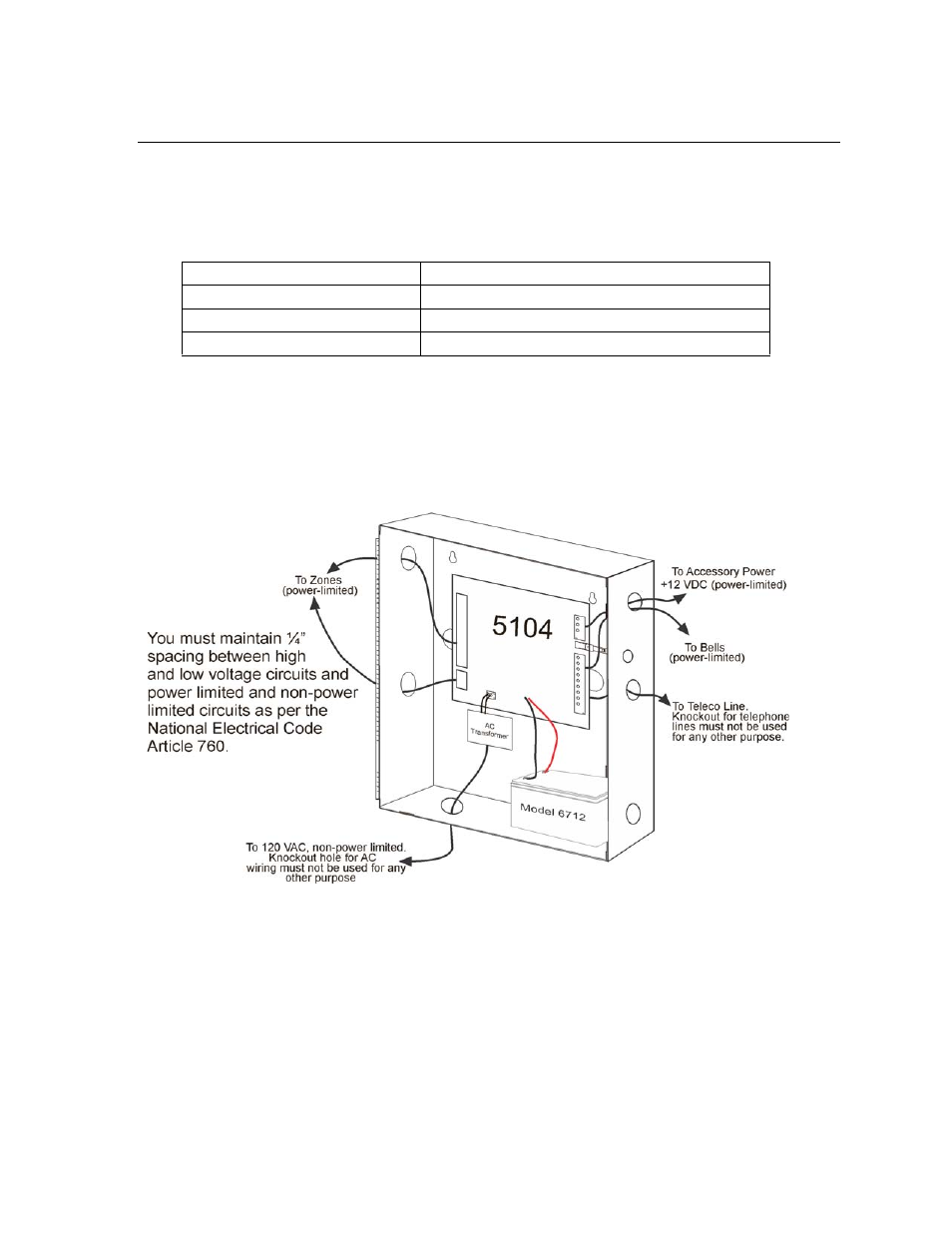 3 wiring specifications, Wiring specifications -2 | SilentKnight 5104 Digital Alarm Communicator Transmitter 6 Zone User Manual | Page 10 / 48