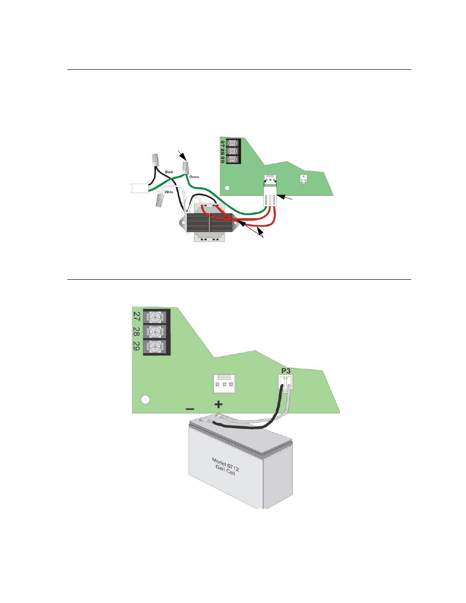 8 ac connection, 1 standard transformer connections, 9 battery connection | Ac connection -10, 1 standard transformer connections -10, Battery connection -10 | SilentKnight 5104 Digital Alarm Communicator Transmitter 6 Zone User Manual | Page 18 / 48