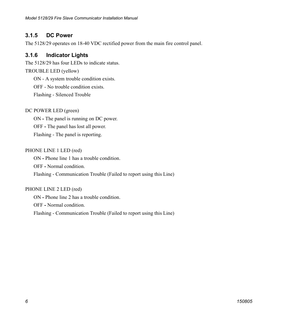 5 dc power, 6 indicator lights | SilentKnight 5129 Digital Alarm Communicator Transmitter User Manual | Page 10 / 42