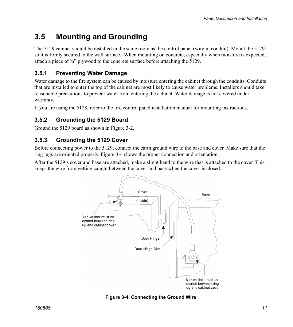 5 mounting and grounding, 1 preventing water damage, 2 grounding the 5129 board | 3 grounding the 5129 cover | SilentKnight 5129 Digital Alarm Communicator Transmitter User Manual | Page 15 / 42