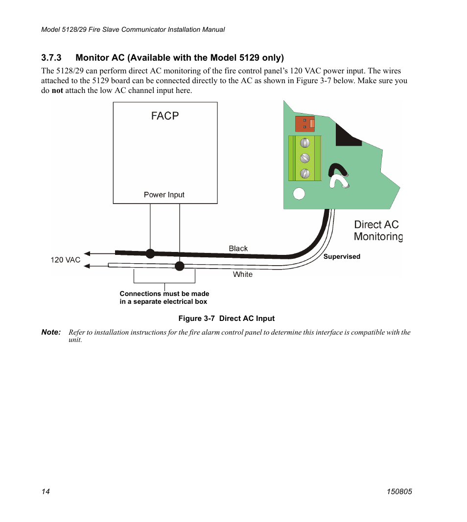 3 monitor ac (available with the model 5129 only), Ction 3.7.3) | SilentKnight 5129 Digital Alarm Communicator Transmitter User Manual | Page 18 / 42