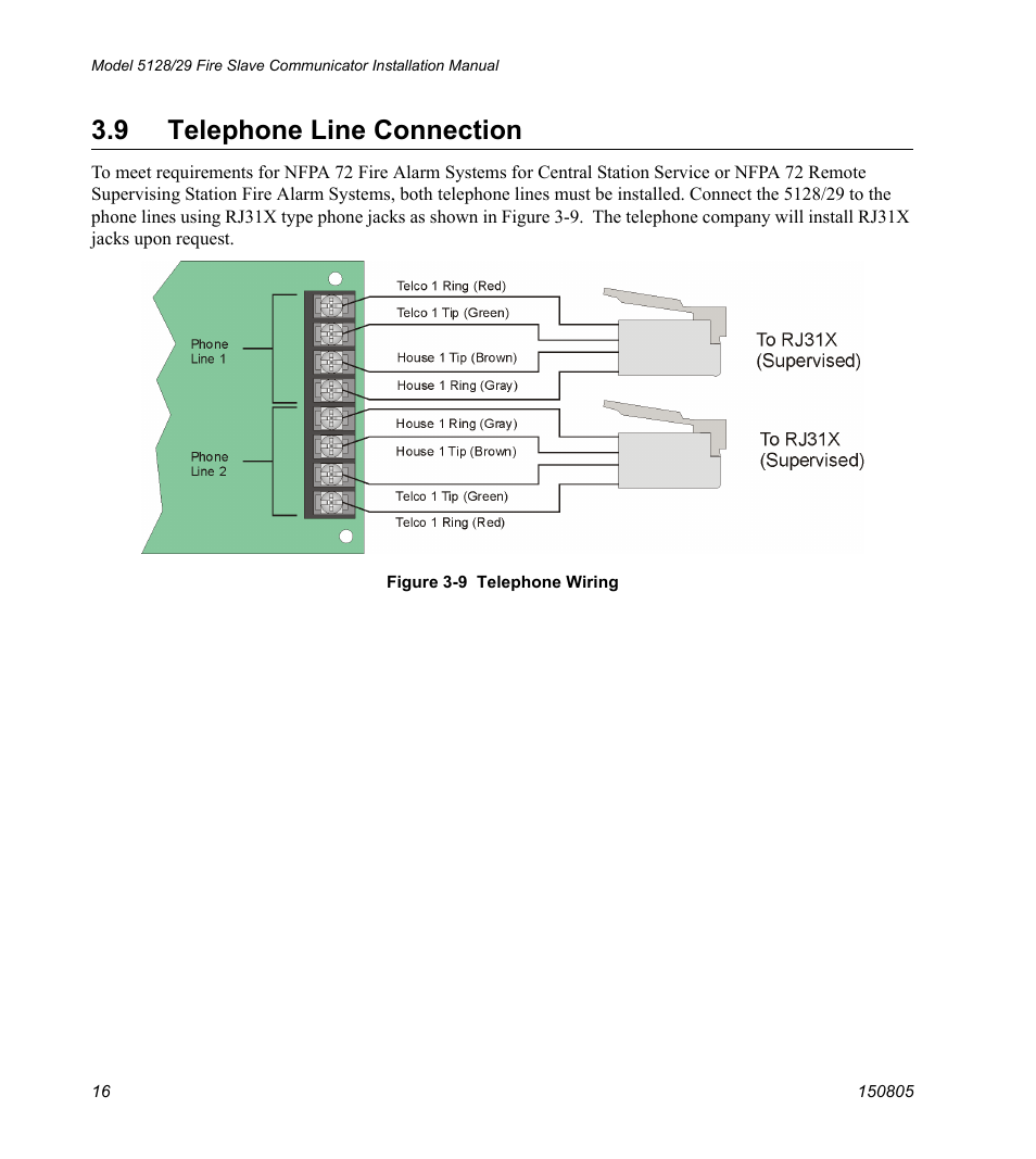 9 telephone line connection, N 3.9) | SilentKnight 5129 Digital Alarm Communicator Transmitter User Manual | Page 20 / 42