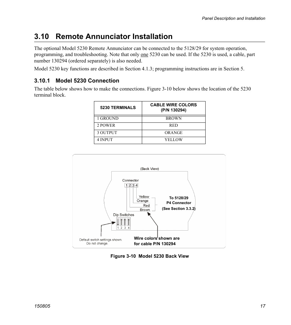 10 remote annunciator installation, 1 model 5230 connection | SilentKnight 5129 Digital Alarm Communicator Transmitter User Manual | Page 21 / 42