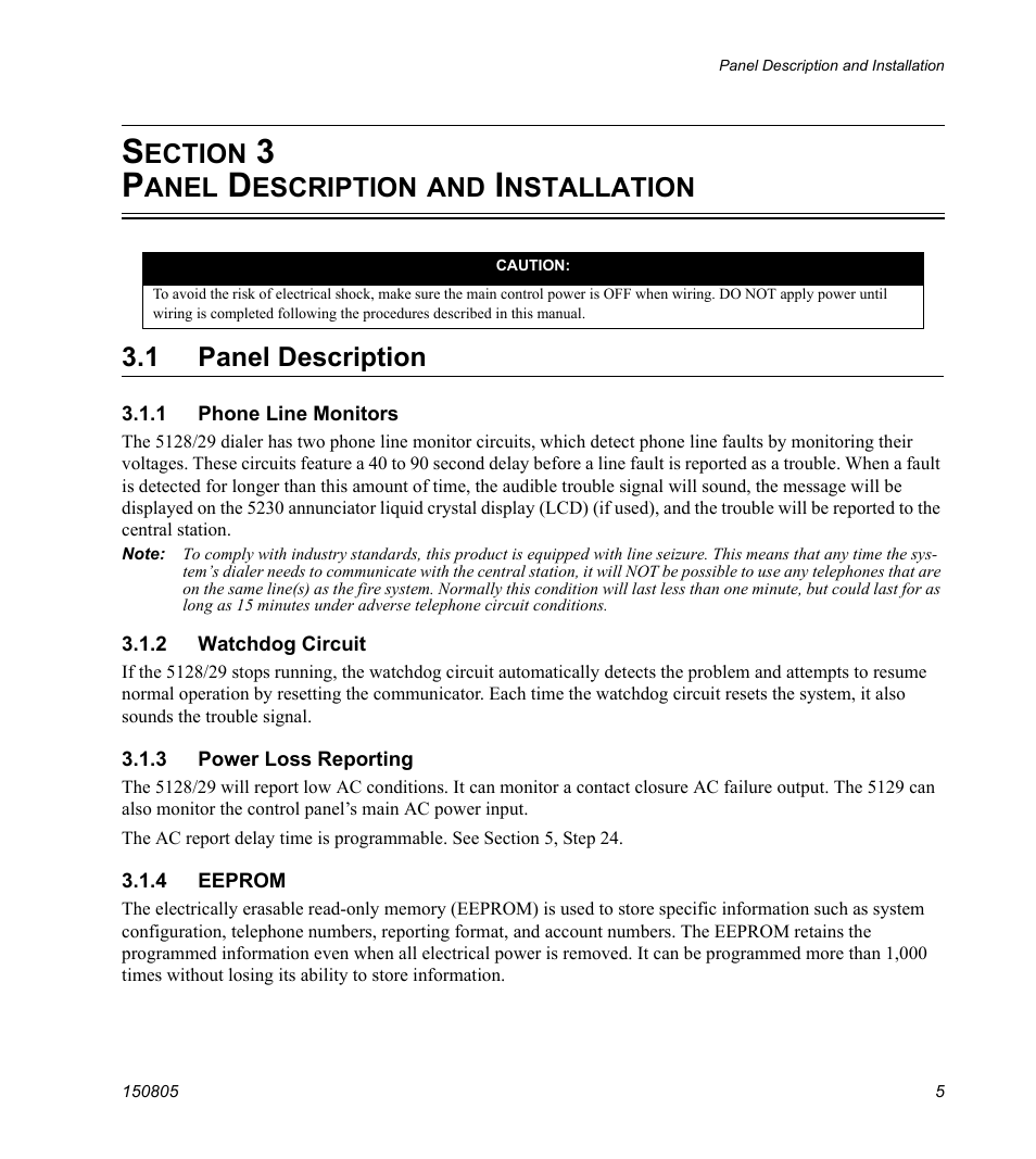 Section 3 panel description and installation, 1 panel description, 1 phone line monitors | 2 watchdog circuit, 3 power loss reporting, 4 eeprom, Ection, Anel, Escription, Nstallation 3.1 panel description | SilentKnight 5129 Digital Alarm Communicator Transmitter User Manual | Page 9 / 42