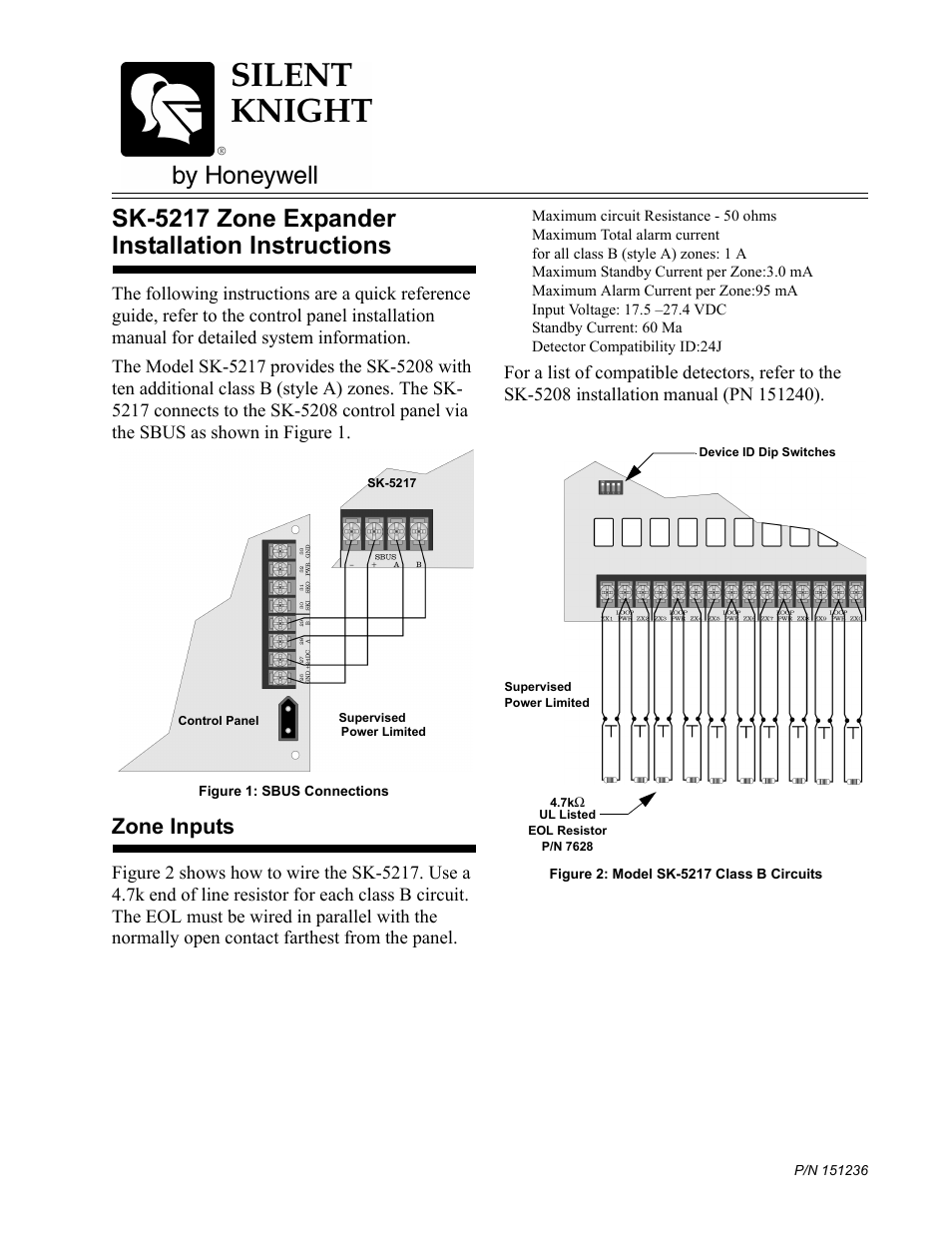 SilentKnight 5217 10-Zone Expander for 5208 User Manual | 2 pages