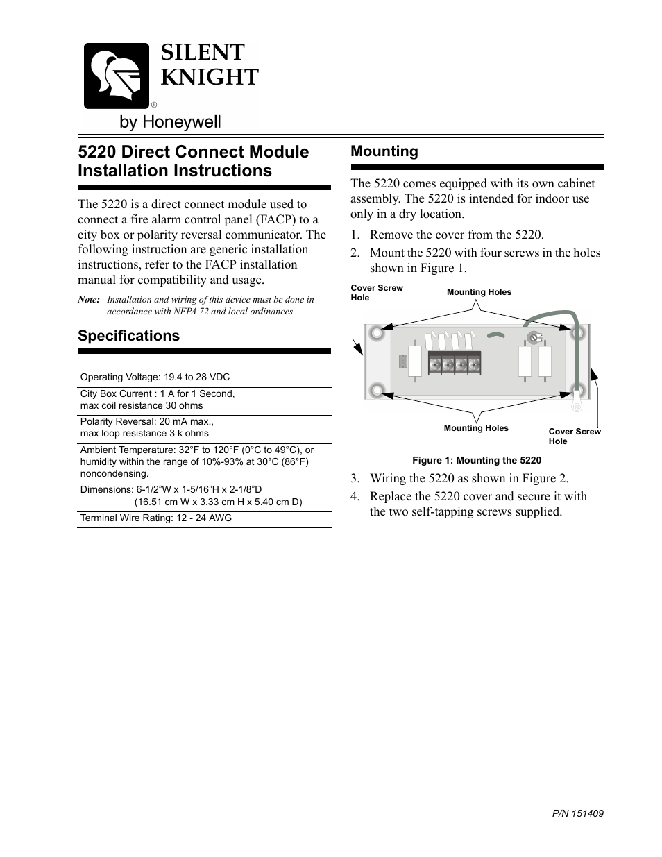 SilentKnight 5220 Direct Connect Module User Manual | 2 pages