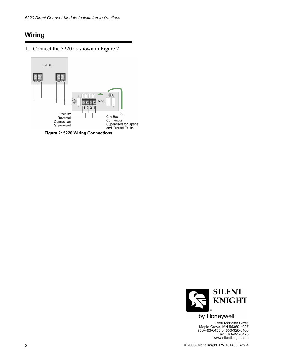 Wiring | SilentKnight 5220 Direct Connect Module User Manual | Page 2 / 2